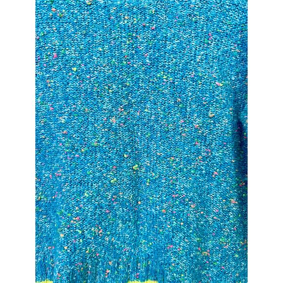 Vintage Y2K Wet Seal Neon Blue Yellow Crewneck Fuzzy Sweater Med Large Winter - Picture 3 of 5